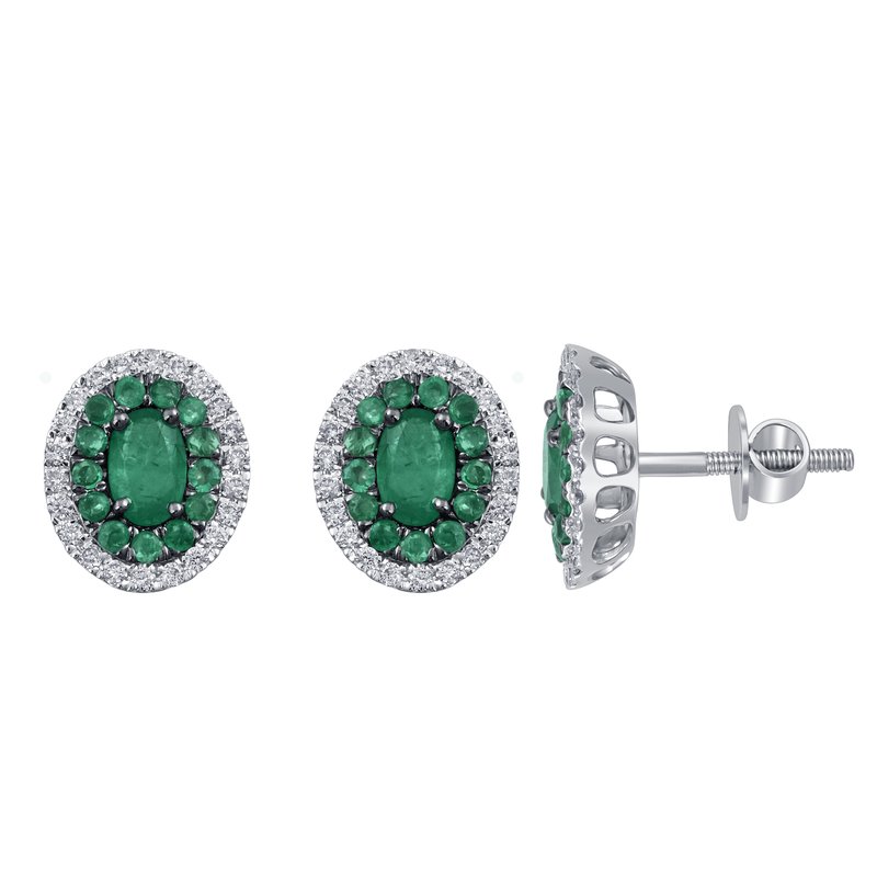 14K 0.35 Ct Diamond &amp; Emerald Earring
