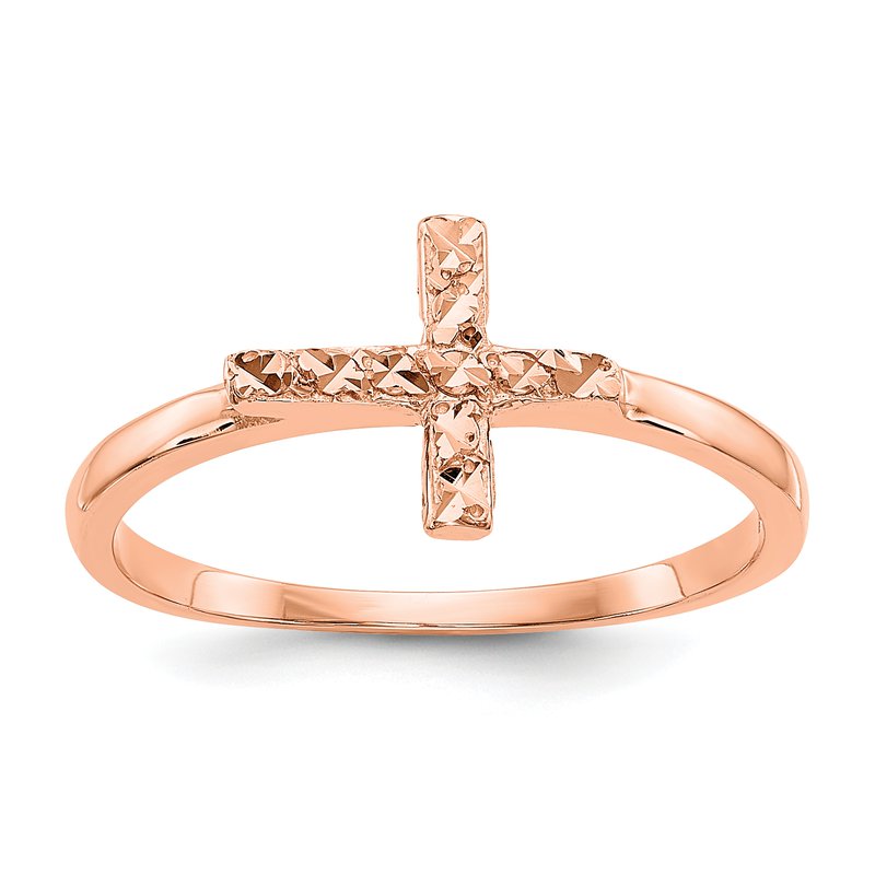 14k Rose Gold Polished &amp; D/C Cross Ring