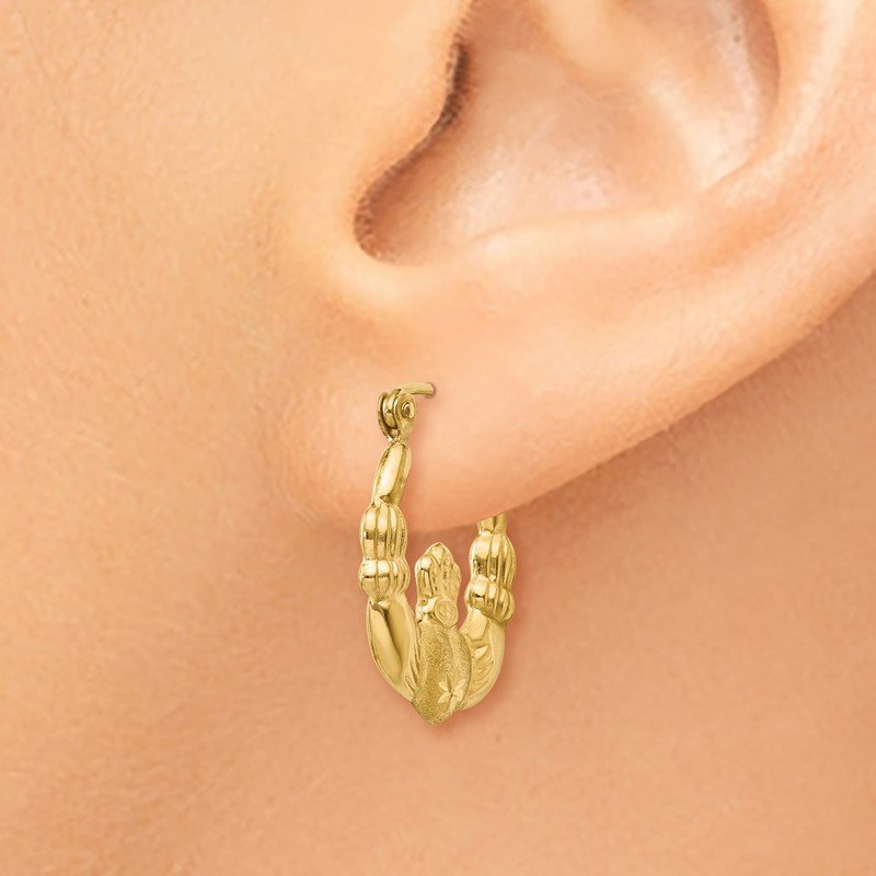 14k Polished and Satin Claddagh Hoop Earrings