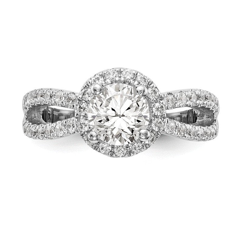 14K White Gold 3/4 carat Lab Grown Diamond VS/SI  D E F  Semi Mount Round Halo Engagement Ring