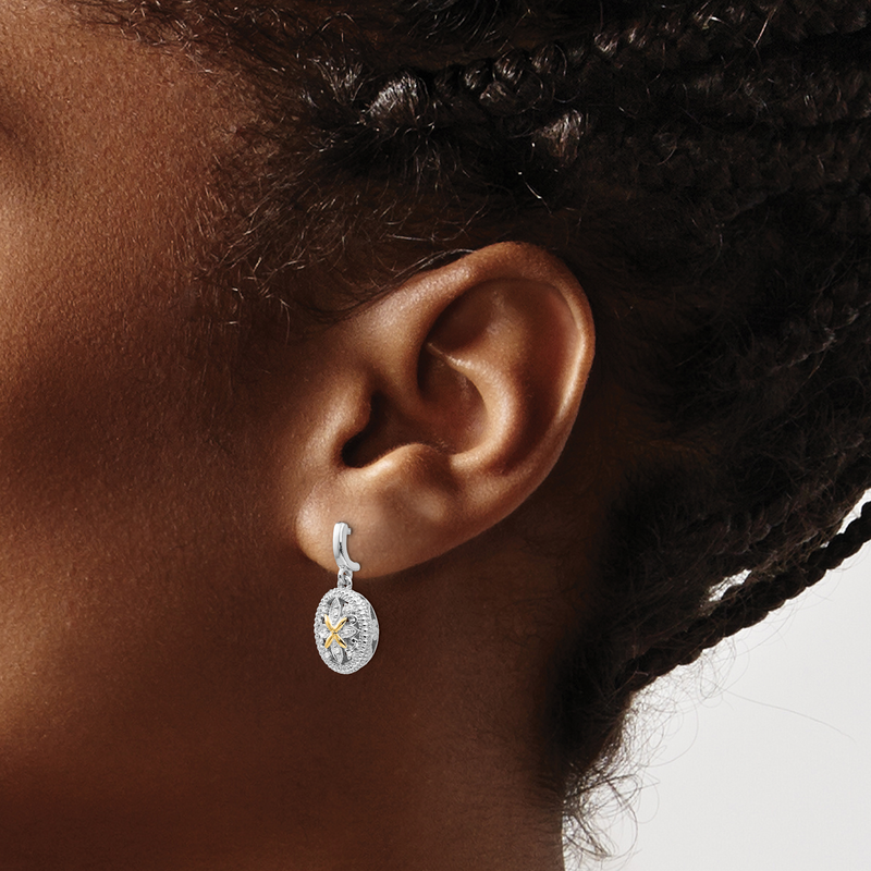 Sterling Silver Rhodium-plated with 14K Accent Diamond Post Dangle Earrings