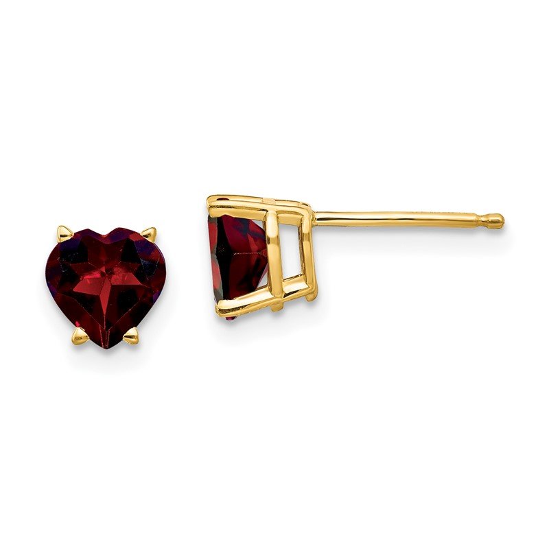 14k 6mm Heart Garnet Post Earrings