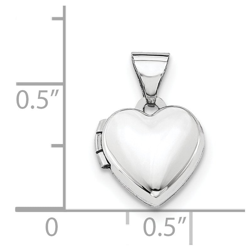 14k White Gold Polished Plain 10mm Heart Locket