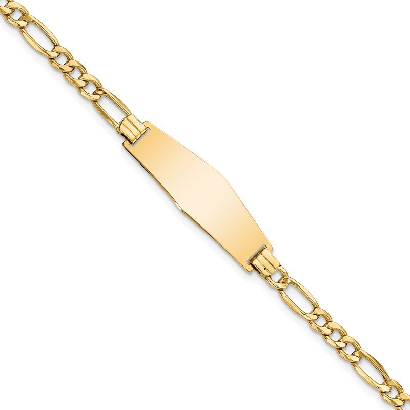 14k Polished Semi-solid Chain/Solid Plate Figaro Link Soft Diamond Shape 28x9.5mm Plate 7 inch ID Bracelet