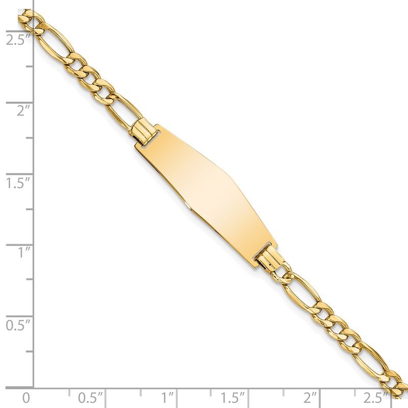 14k Polished Semi-solid Chain/Solid Plate Figaro Link Soft Diamond Shape 28x9.5mm Plate 7 inch ID Bracelet