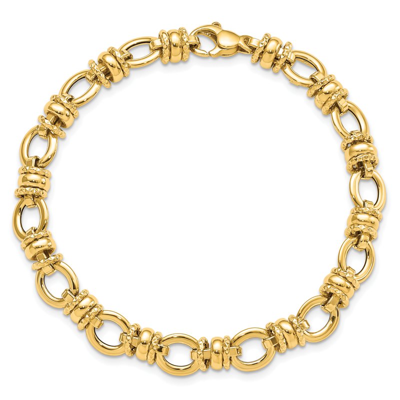 14K Polished and Textured 8mm Fancy Link 7.75 inch Bracelet