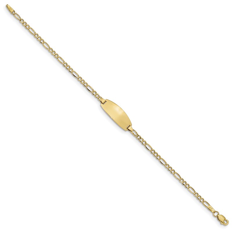 14k Polished Semi-Solid Chain/Solid Plate Figaro Link Oval 18.5x8.5mm Plate 5.5 inch Baby/Child ID Bracelet