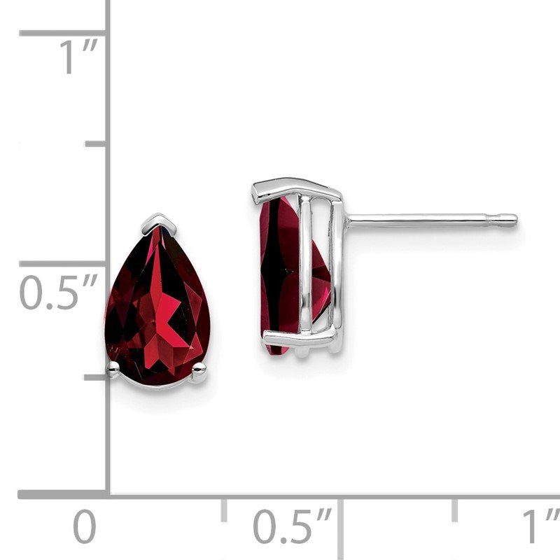 14k White Gold 9x6mm Pear Garnet Post Earrings