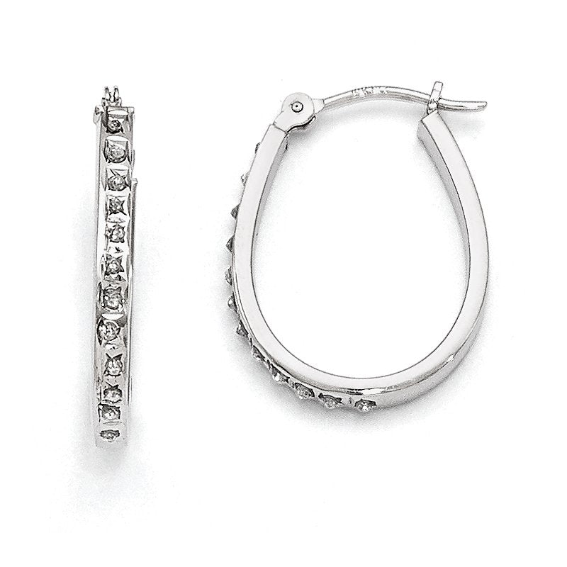 14k White Diamond Fascination Oval Hinged Hoop Earrings