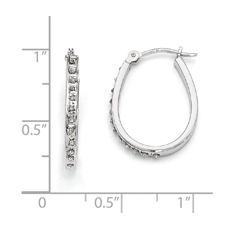 14k White Diamond Fascination Oval Hinged Hoop Earrings