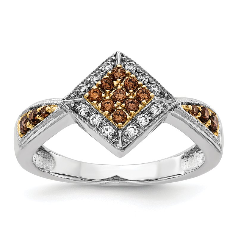 14k White w/Yellow Rhodium White and Champagne Diamond Ring