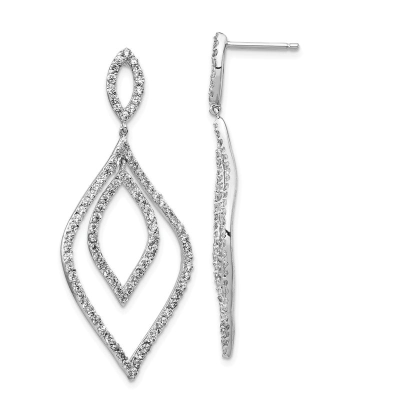 Sterling Silver Rhodium-plated Brilliant-cut CZ Fancy Flames Post Dangle Earrings
