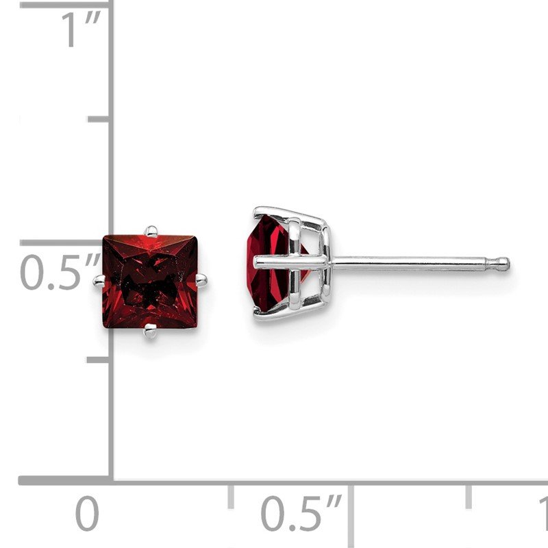 14k White Gold 5mm Princess-cut Garnet Post Earrings