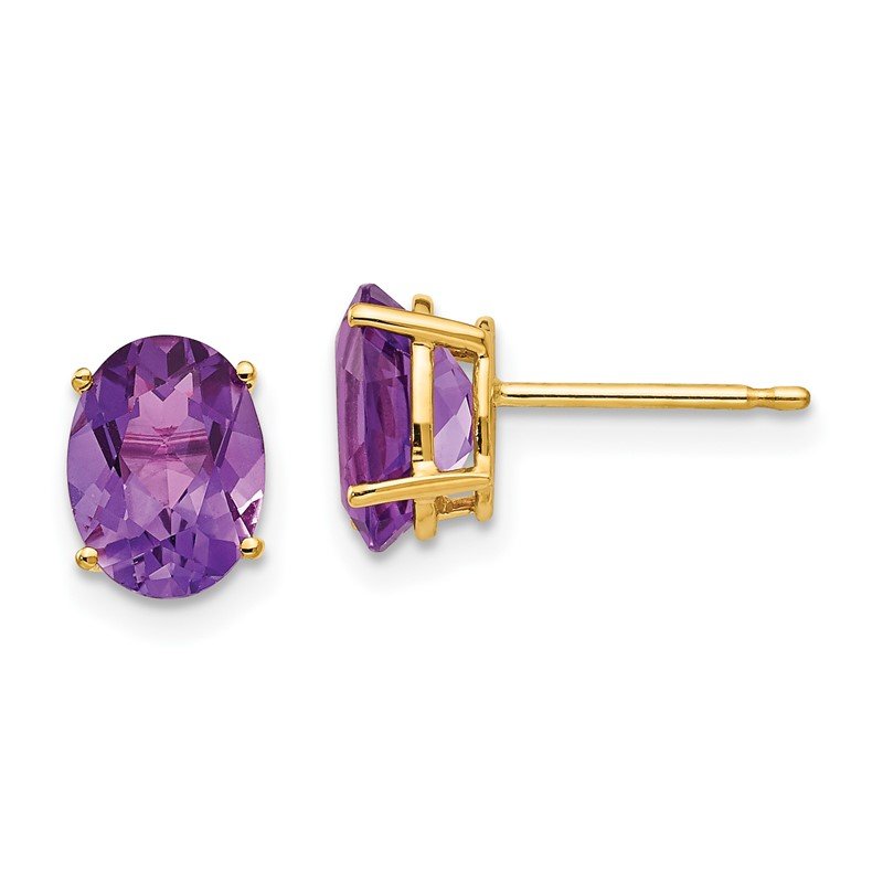 14k 8x6mm Oval Amethyst Post Earrings
