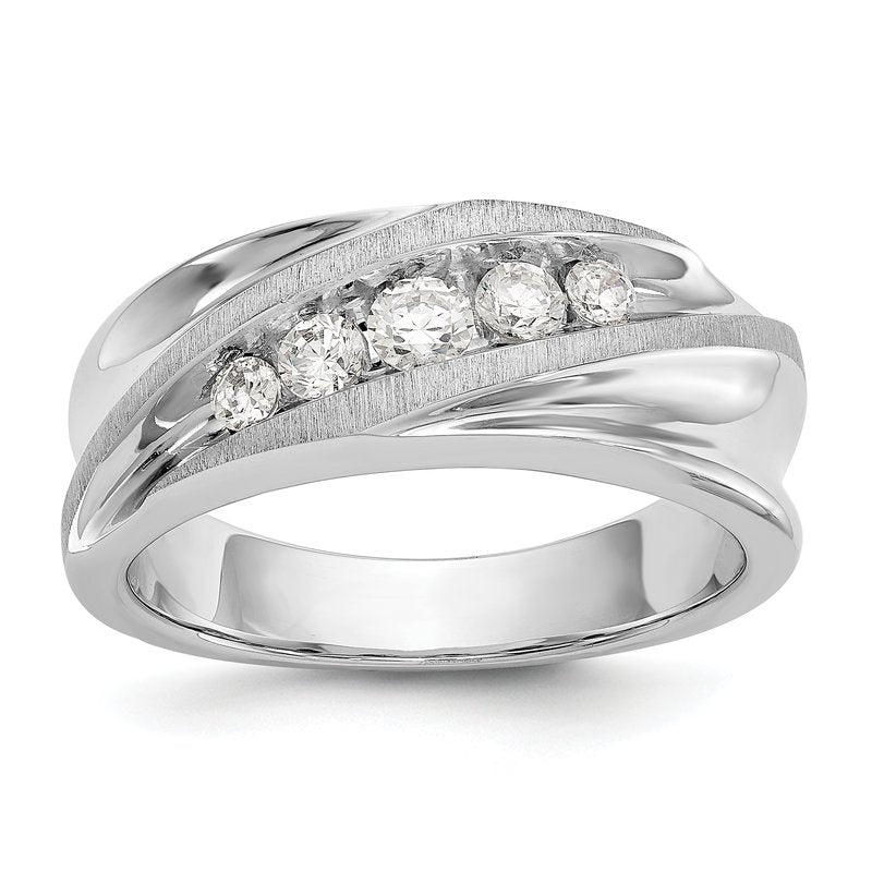 14K White Gold Men's 1/4 carat Lab Grown Diamond VS/SI  D E F  Brushed and Polished Band