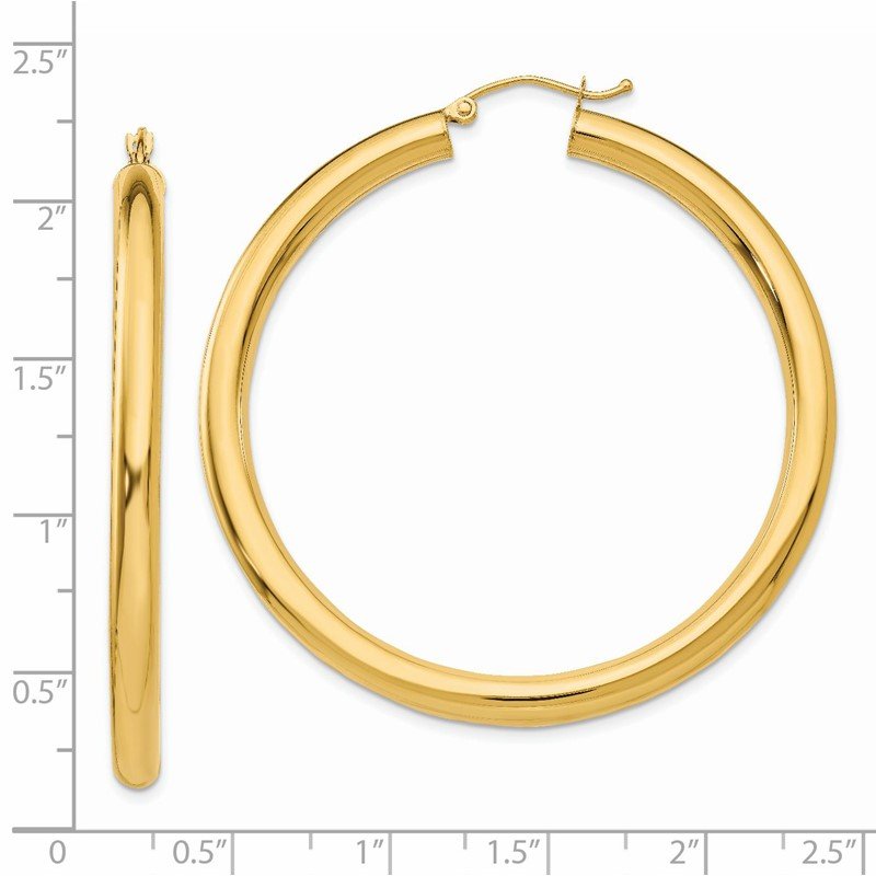 14K 4x50mm Polished Lightweight Tube Hoop Earrings
