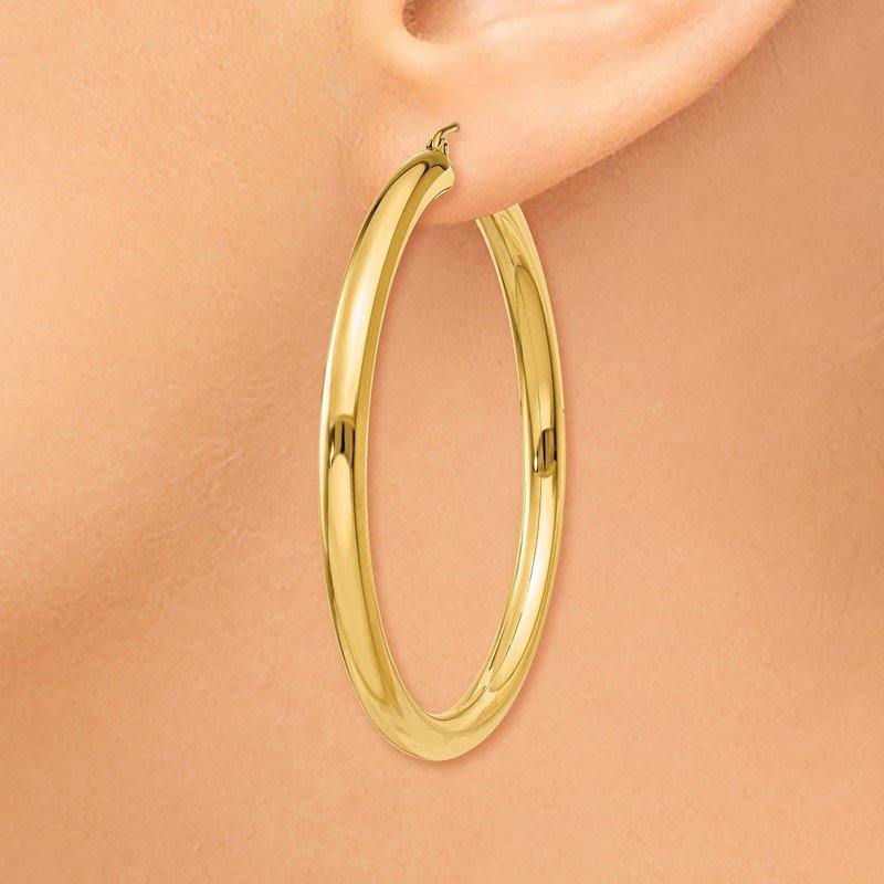 14K 4x50mm Polished Lightweight Tube Hoop Earrings
