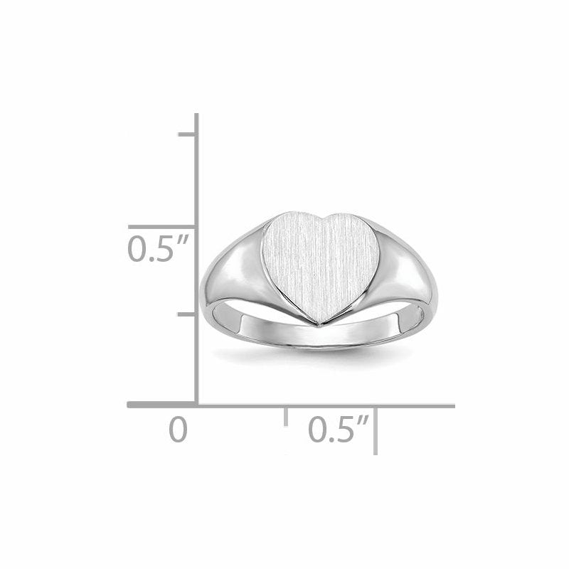 14k White Gold 8.0x7.5mm Closed Back Heart Signet Ring