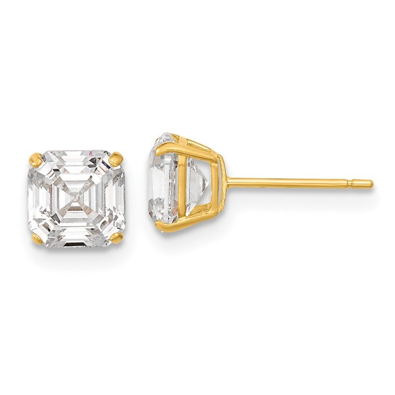 14k Polished 6x6 Asscher-Cut CZ Stud Post Earrings