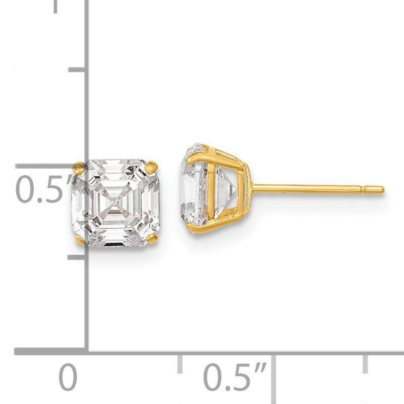 14k Polished 6x6 Asscher-Cut CZ Stud Post Earrings
