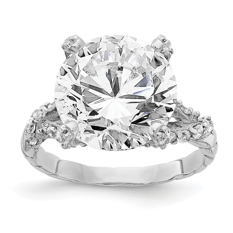 Sterling Silver Rhodium-plated Fancy Brilliant-cut CZ Ring