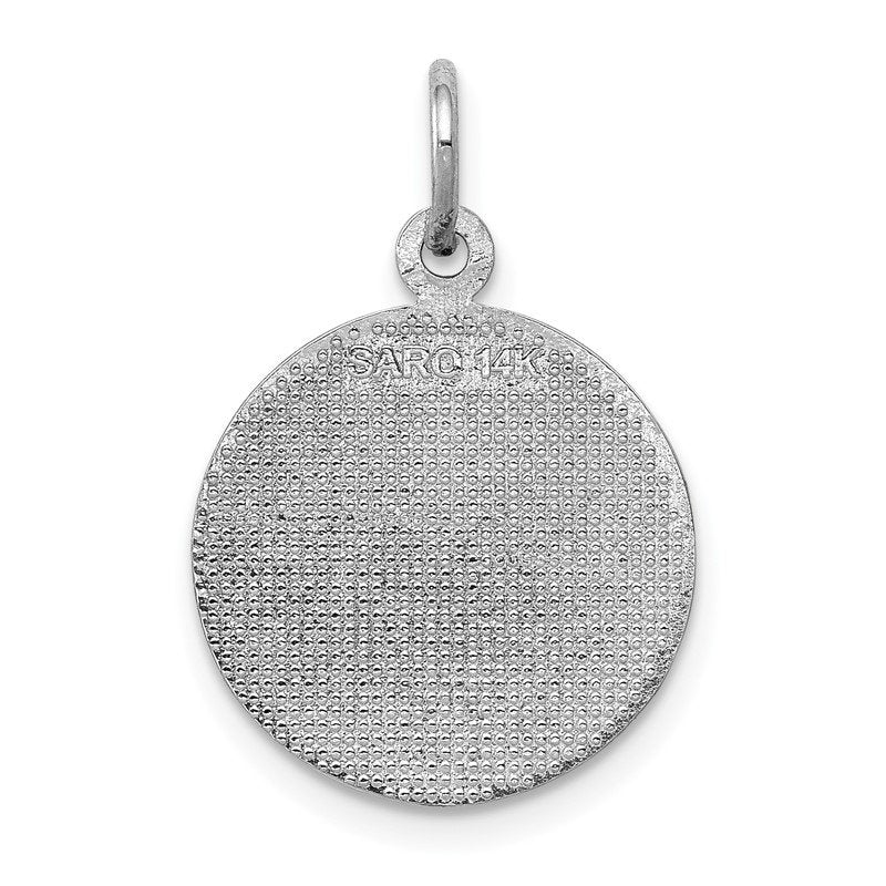 14k White Gold Satin and Polished COMMUNION Round Disc Charm