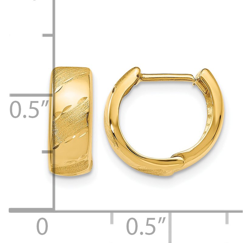 14K Polished and Satin Hinged Hoop Earrings