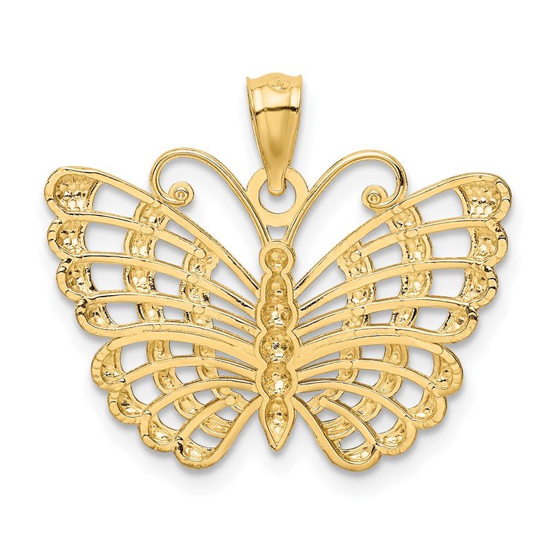 14k and White Rhodium Diamond-cut Butterfly Pendant