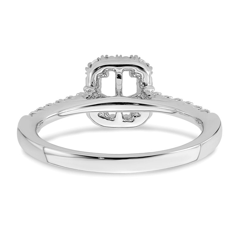 14K White Gold 1/4 carat Lab Grown Diamond VS+ F+ Semi-Mount Emerald Halo Engagement Ring