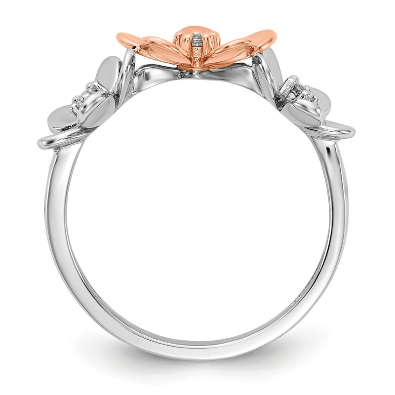 14k Rose and White Gold Diamond Flower Ring