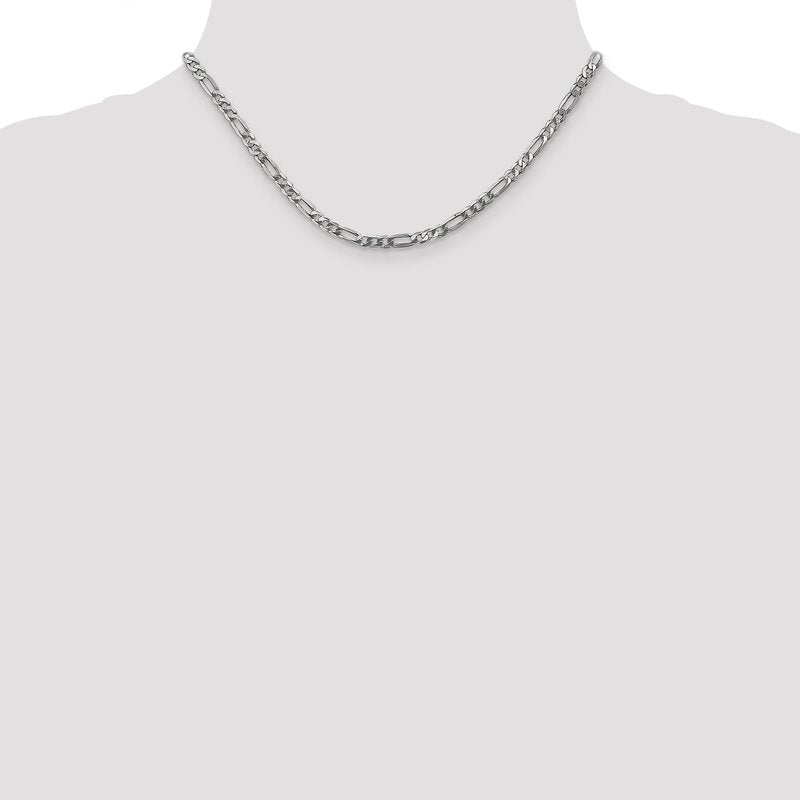 14K White Gold 26 inch 4mm Flat Figaro with Lobster Clasp Chain