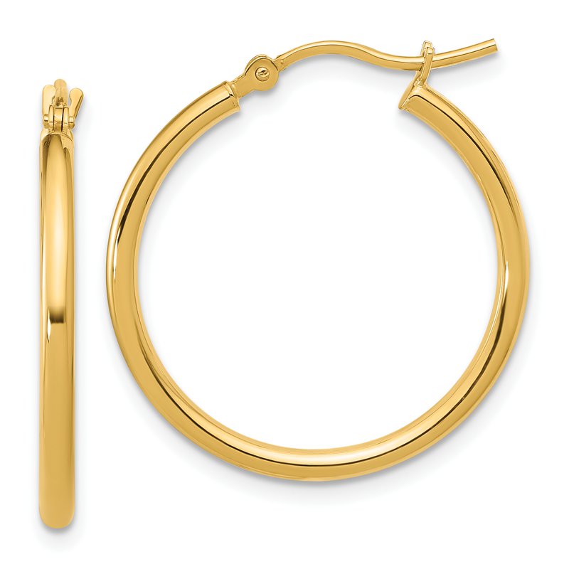14K 2x25mm Polished Hoop Earrings