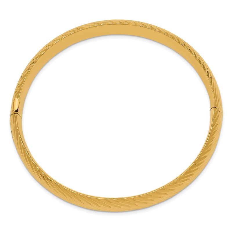 14k 7/16 Polished Textured 10.00mm Hinged Oval Bangle Bracelet