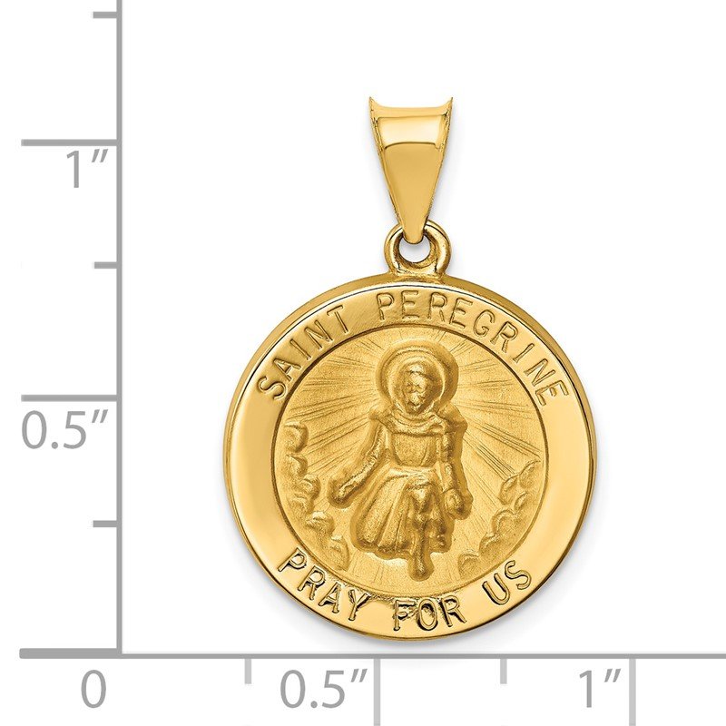14k Polished and Satin Hollow St Peregrine Medal Round Pendant