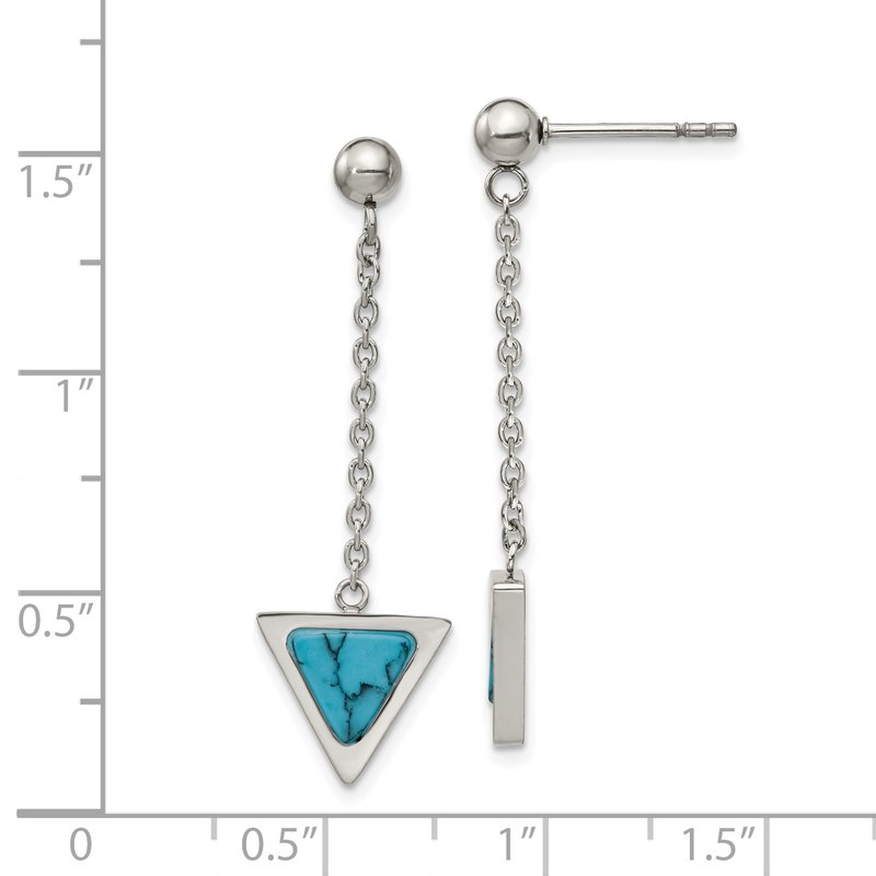 Stainless Steel Polished with Reconstructed Howlite Triangle Post Dangle Earrings
