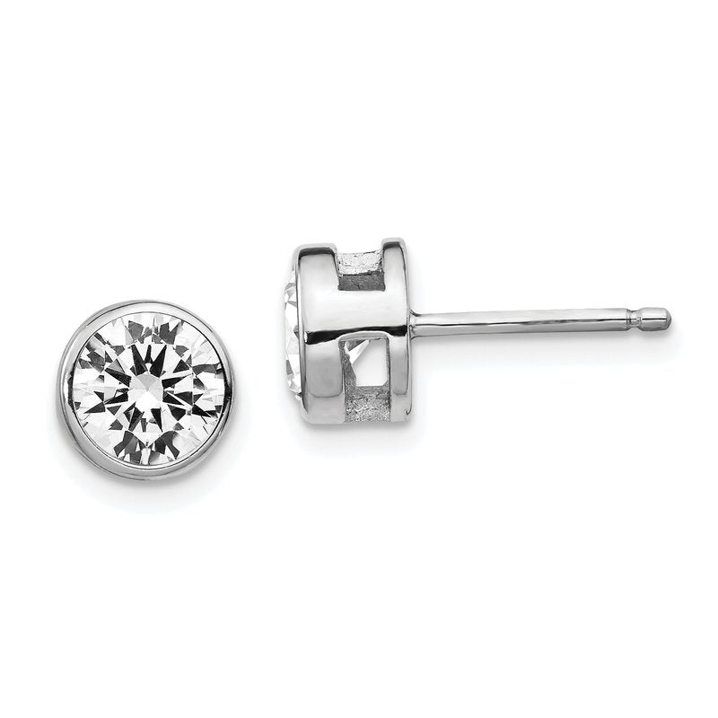 Sterling Silver Rhodium-plated Brilliant-cut 7mm CZ Bezel Stud Post Earrings