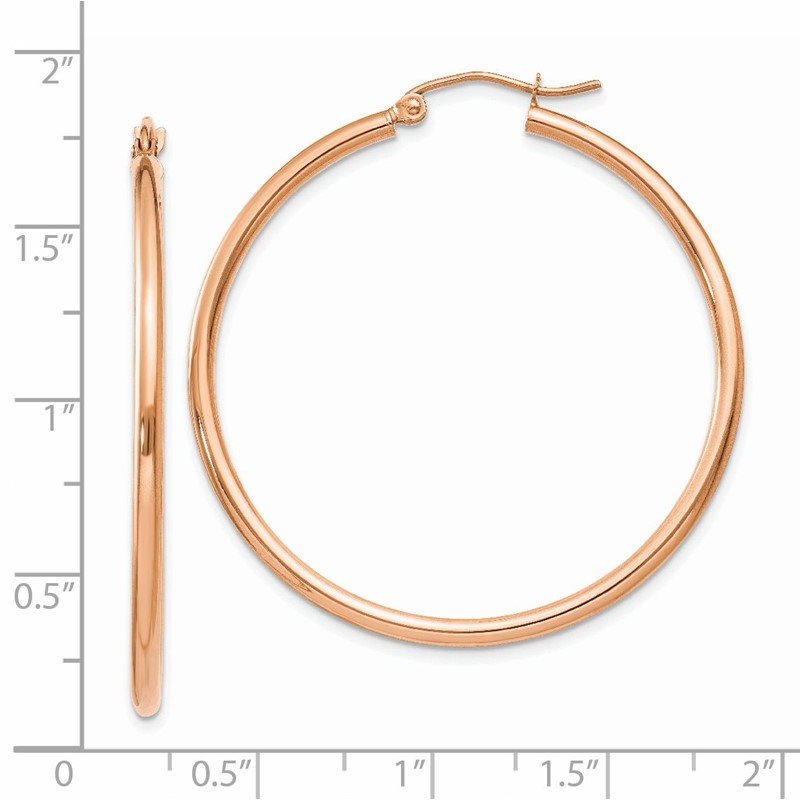 14k Rose Gold 2x40mm Polished Lightweight Tube Hoop Earrings
