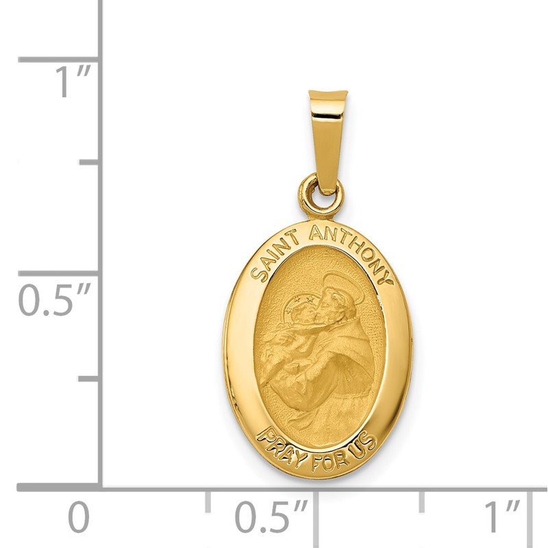 14k Polished and Satin Hollow St. Anthony Medal Small Oval Pendant