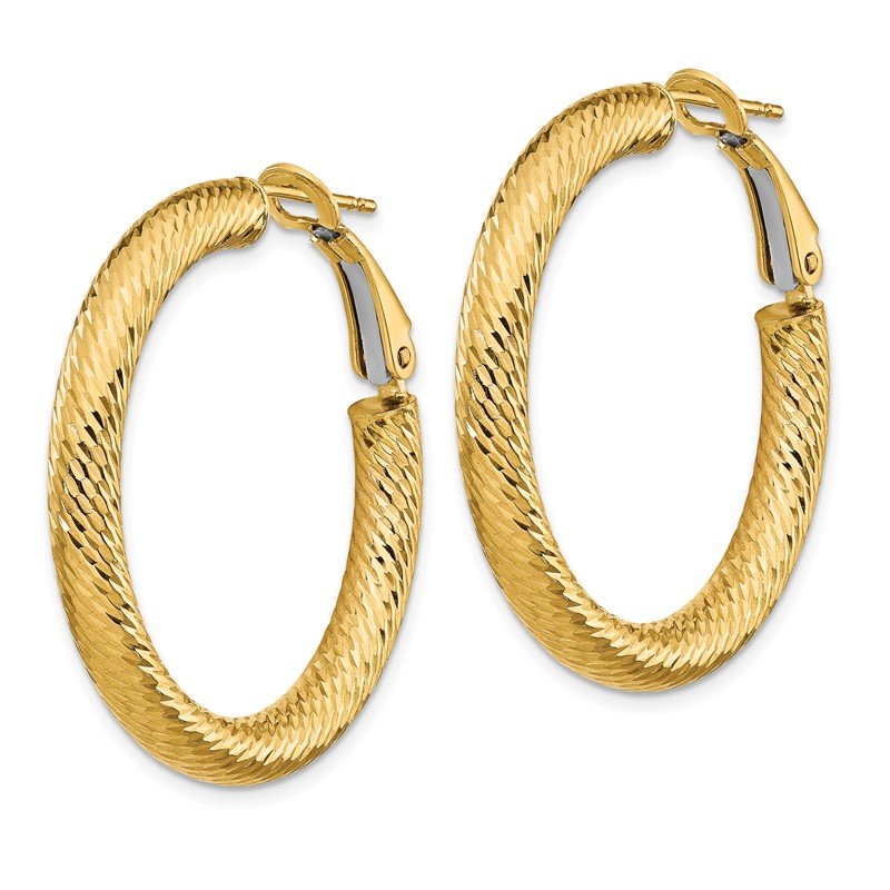 14k 4x25mm Diamond-cut Round Omega Back Hoop Earrings