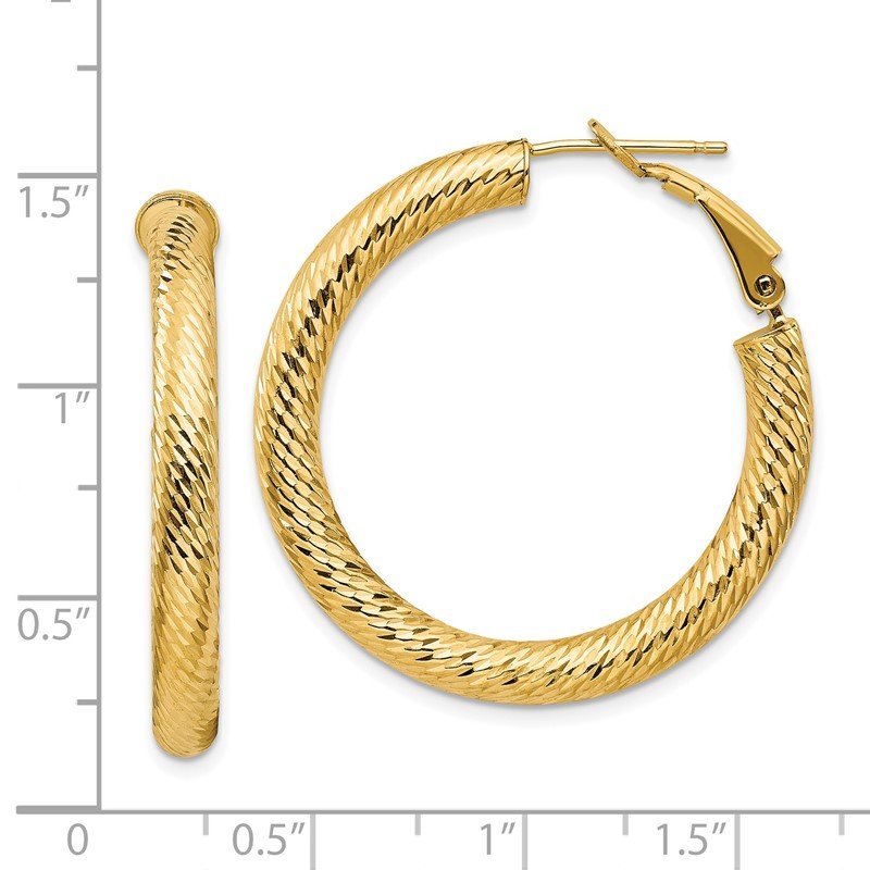 14k 4x25mm Diamond-cut Round Omega Back Hoop Earrings