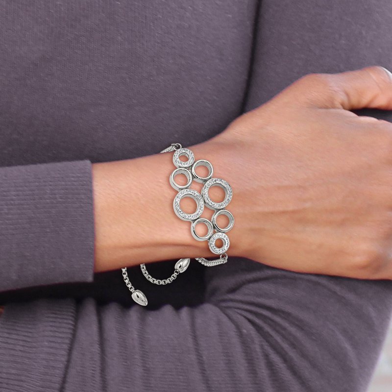 Stainless Steel Polished with Preciosa Crystal Circles Adjustable Bracelet