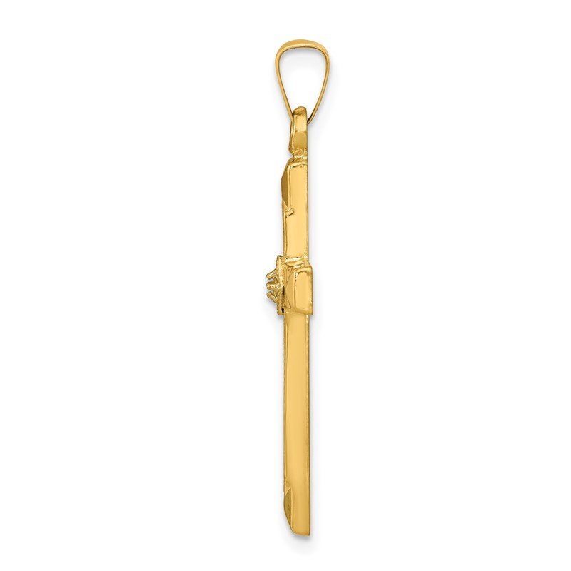 14k Textured and Polished Diamond Accent Cross Pendant
