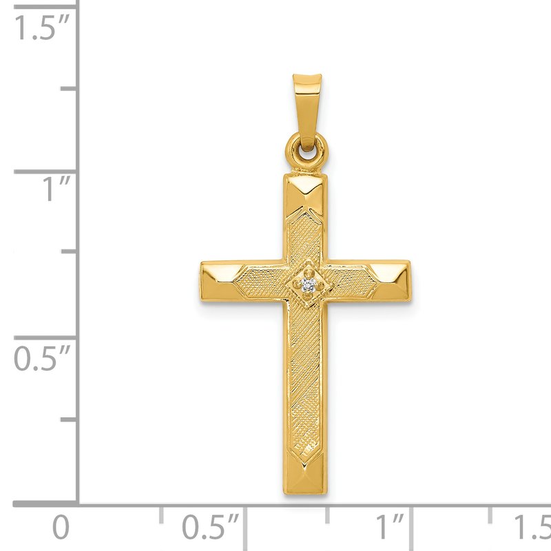 14k Textured and Polished Diamond Accent Cross Pendant