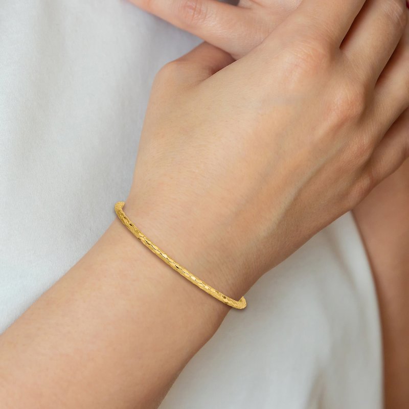 14k Polished Textured 3.00mm Slip-on Round Bangle Bracelet