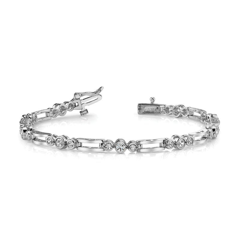 14k White Gold Complete 1 carat Round A Diamond Bezel Paperclip Link 7 inch Tennis Bracelet
