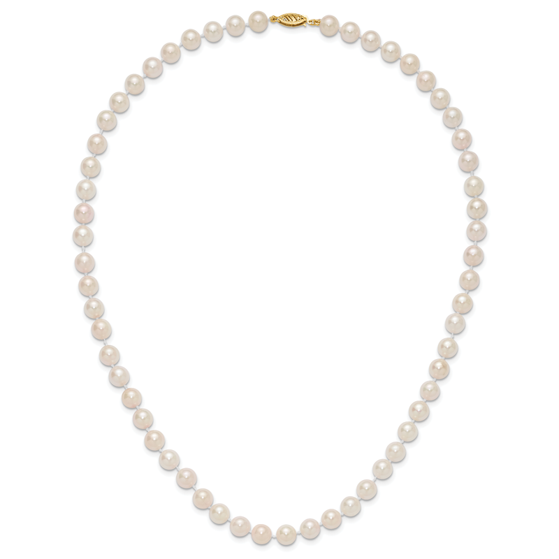 14k 7-8mm White Round Akoya Saltwater Cultured Pearl 16 inch Necklace
