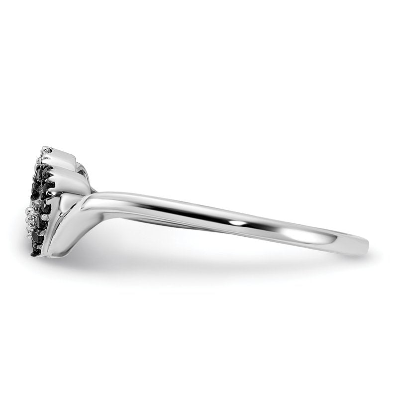 14k White Gold Black and White Diamond Double Heart Ring