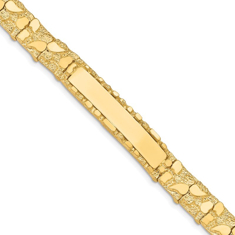 14k Polished Solid 10.0mm Nugget 38x10mm Plate 7 inch ID Bracelet