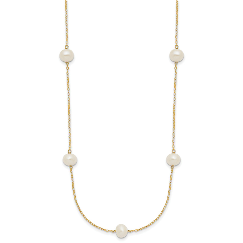 14k 7-8mm White Near-Round Freshwater Cultured Pearl 7-Station 16 inch Necklace