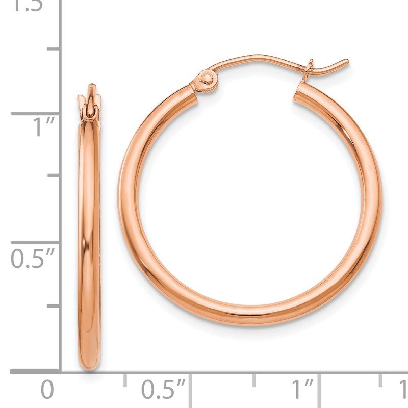 14k Rose Gold 2x25mm Polished Lightweight Tube Hoop Earrings
